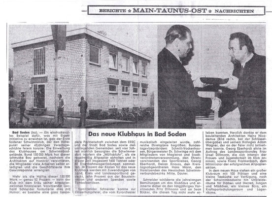 Bericht in einer Zeitung über die Clubhaus-Einweihung am 28. November 1970